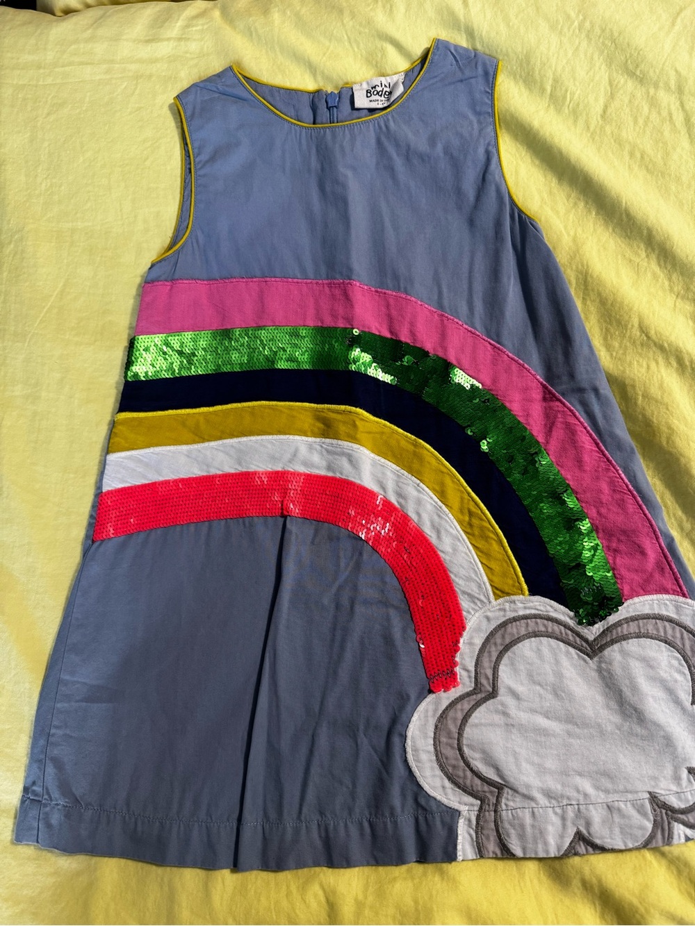 Mini Boden Gray Blue Sequined Rainbow Appliqué Dress Sz 5